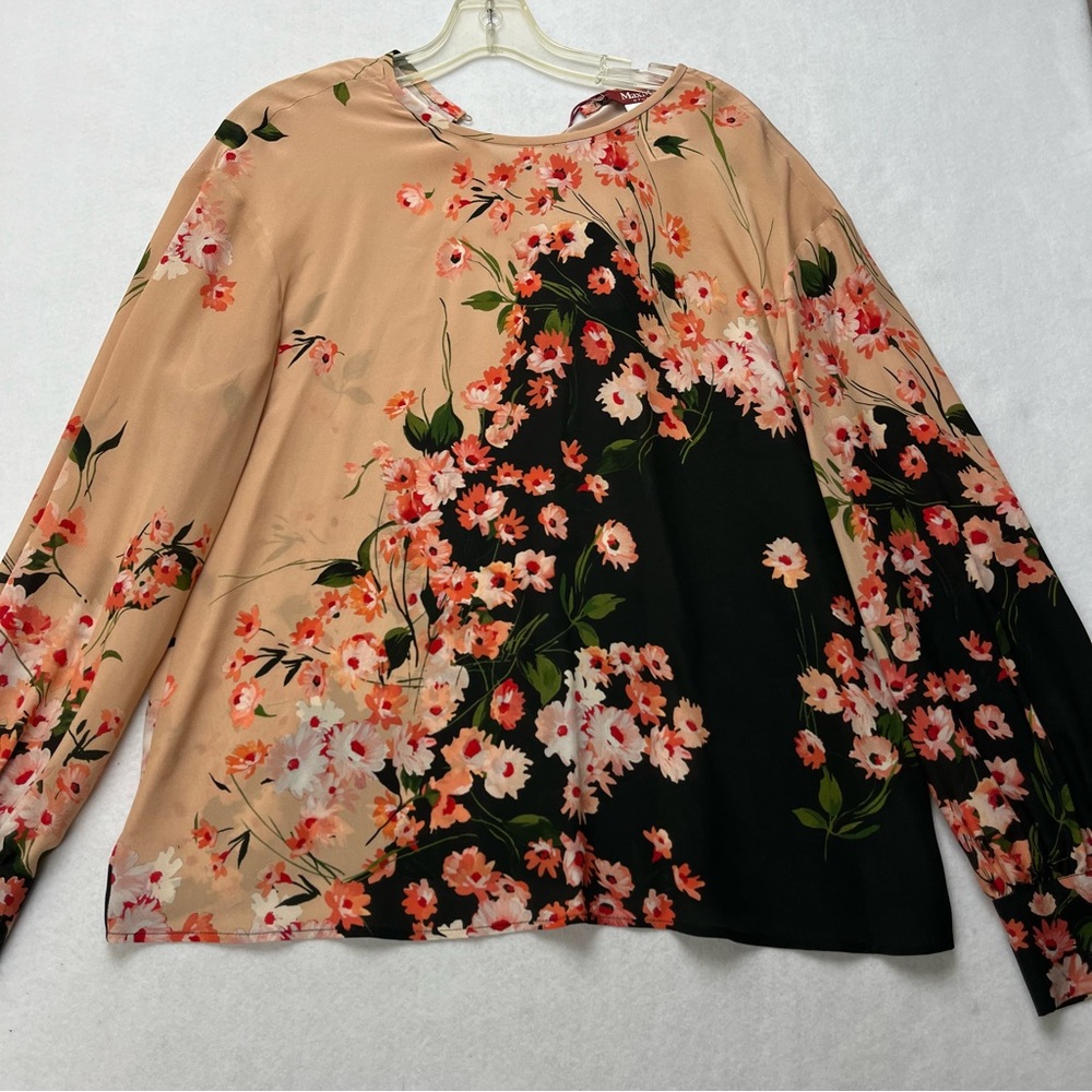 Max Mara Studio Silk Blouse Floral Long Sleeve Size 8 NWT $545 *Read